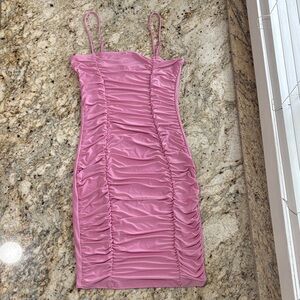 Pink Ruched Bodycon Dress with Spaghetti Straps